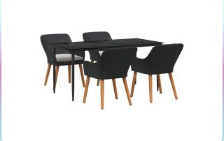 Poly rattan patio dining furniture set with weather-resistant wicker chairs and cushions