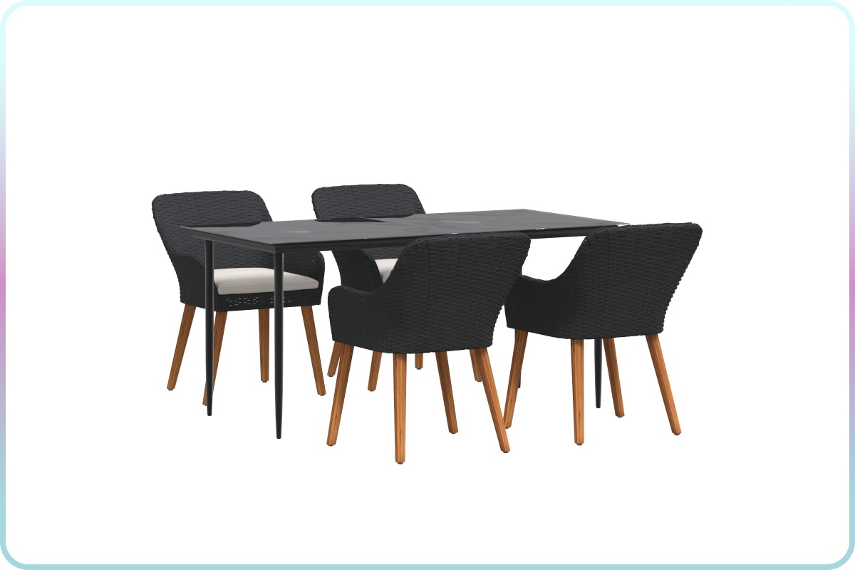 vidaXL garden dining set arranged on a patio with four rattan chairs and a table