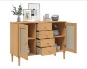 Open drawers of the vidaXL sideboard showing storage capacity for home organization.