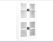 White steel office cabinet by vidaXL with tempered glass doors for organized workspace storage.