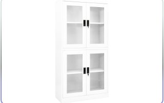 White steel office cabinet by vidaXL with tempered glass doors for organized workspace storage.