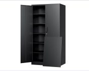 Yizosh metal storage cabinet 72-inch in black office, home, garage organization.