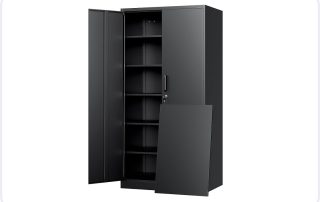 Yizosh metal storage cabinet 72-inch in black office, home, garage organization.