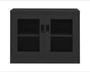 Alt Text: Front View of VidaXL Anthracite Office Cabinet with Locking Glass Doors.