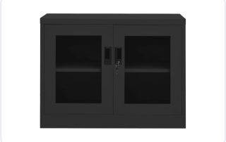 Alt Text: Front View of VidaXL Anthracite Office Cabinet with Locking Glass Doors.